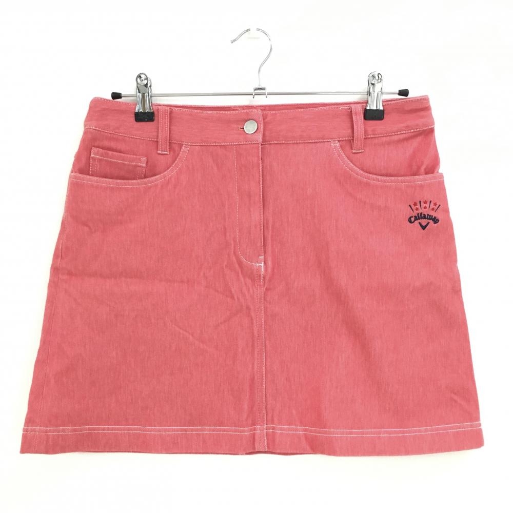 【超美品】キャロウェイ スカート レッドピンク ロゴ刺しゅう レディース LL ゴルフウェア Callaway