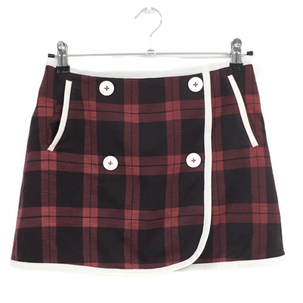 キャロウェイ スカート レッド×ボルドー チェック柄 裏フリース ベアワッペン  レディース SS ゴルフウェア Callaway
