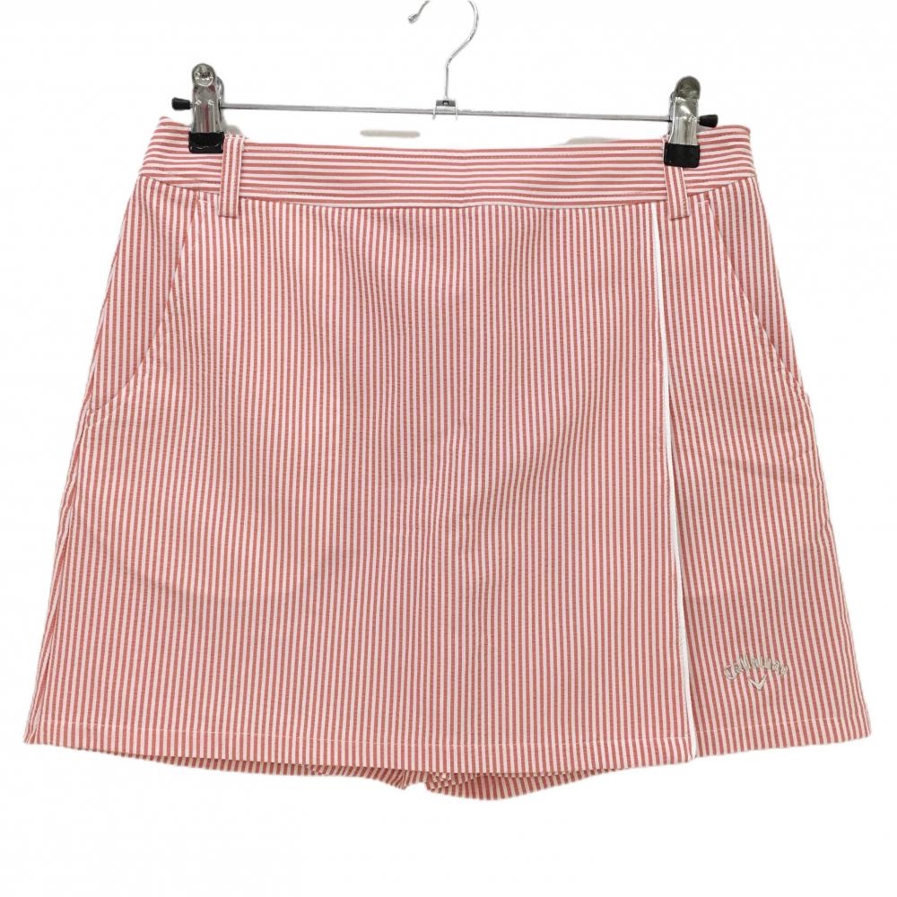 【超美品】キャロウェイ スカート 白×レッド ストライプ サッカー生地 内側インナーパンツ レディース S ゴルフウェア Callaway