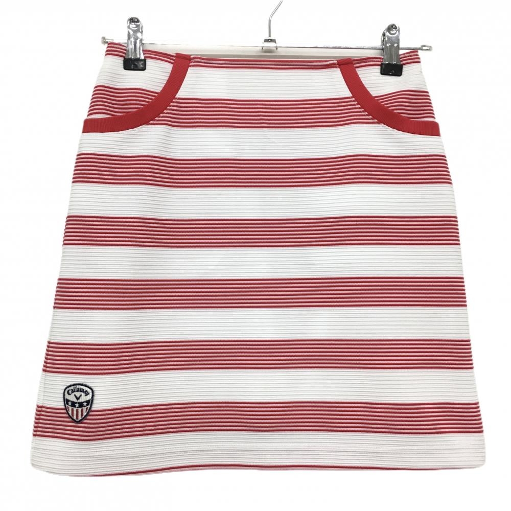 【美品】キャロウェイ スカート 白×レッド ボーダー ストレッチ 裏地あり レディース SS ゴルフウェア Callaway