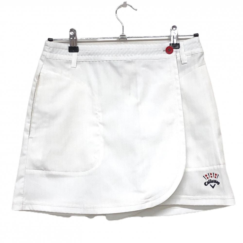 キャロウェイ スカート 白 ストライプ地模様 ロゴ刺しゅう ストレッチ 内側インナーパンツ  レディース M ゴルフウェア Callaway