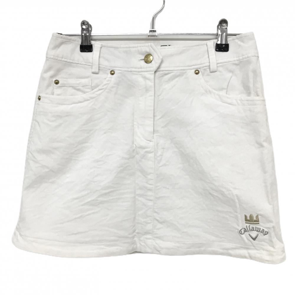 【美品】キャロウェイ スカート 白 コーデュロイ ストレッチ ロゴ刺しゅう  レディース M ゴルフウェア Callaway