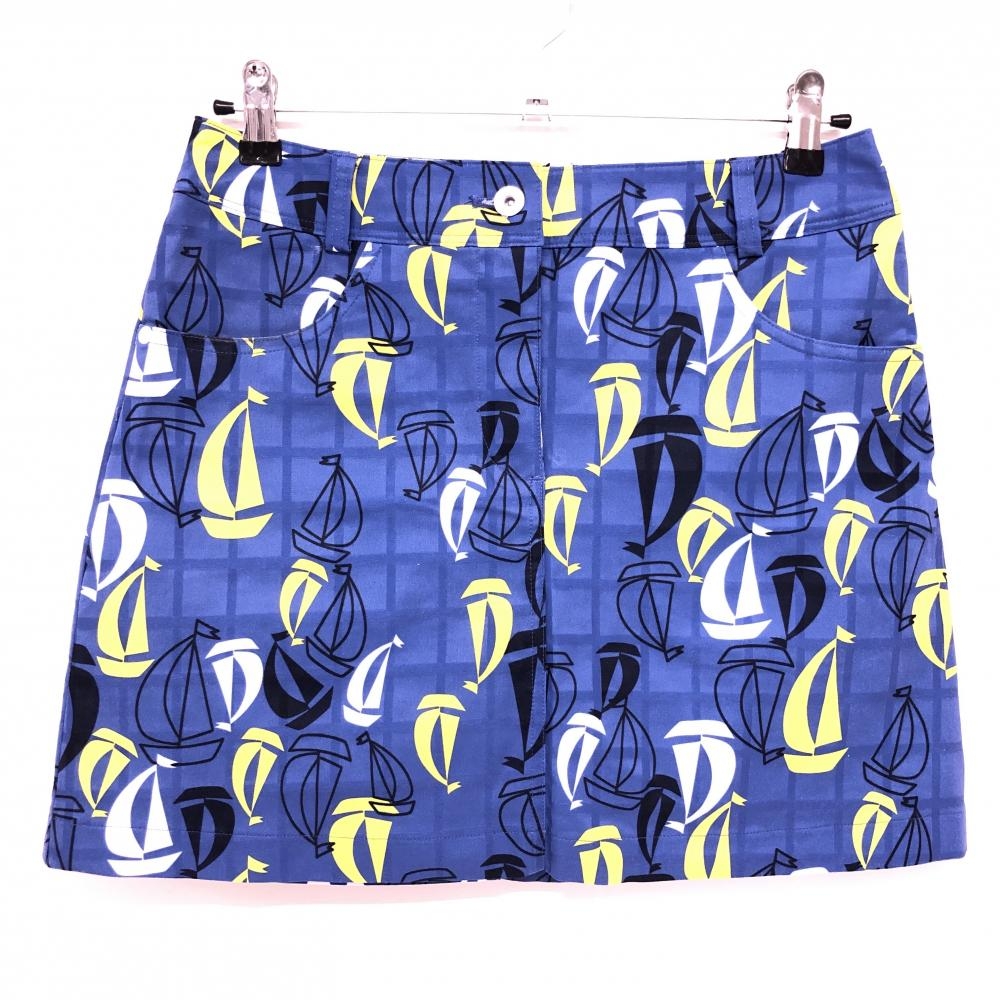 キャロウェイ スカート ブルー×イエロー ヨット柄 格子地模様 レディース L ゴルフウェア Callaway