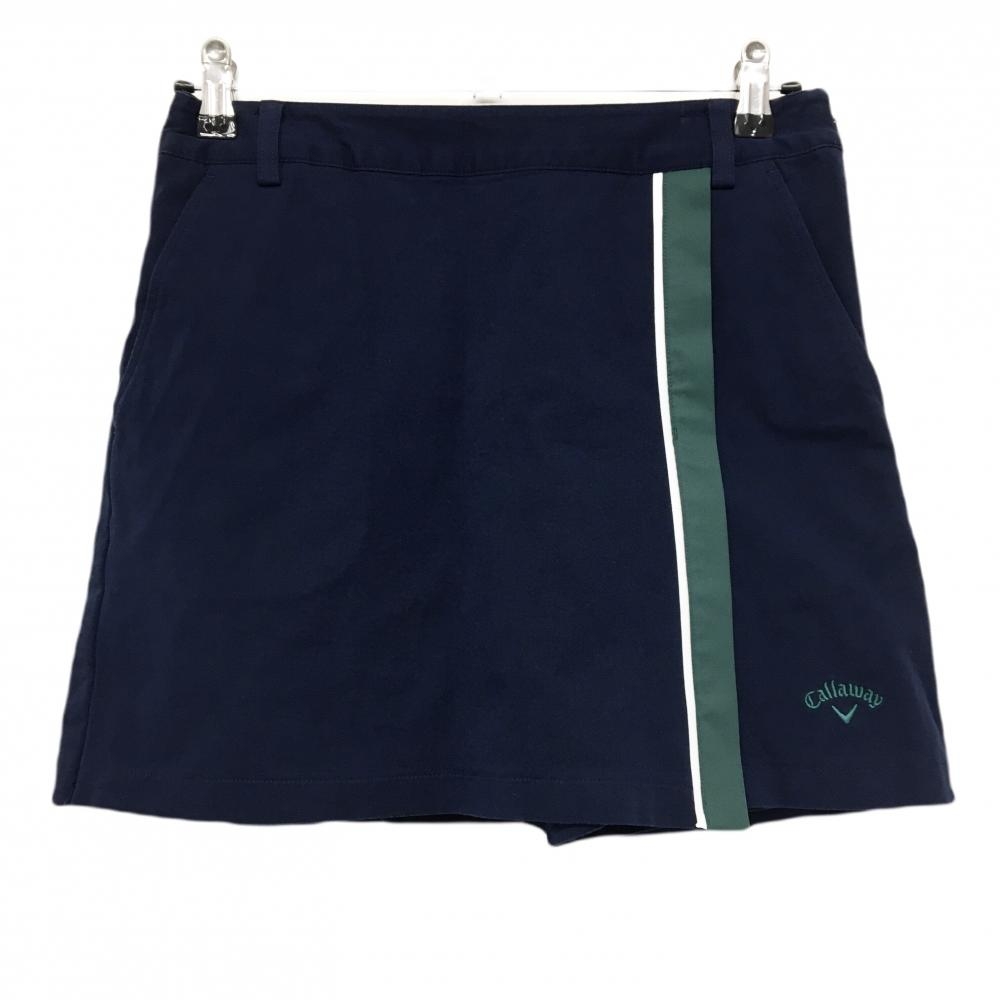 キャロウェイ スカート ネイビー×グリーン 裾ロゴ 内側インナーパンツ レディース M ゴルフウェア Callaway