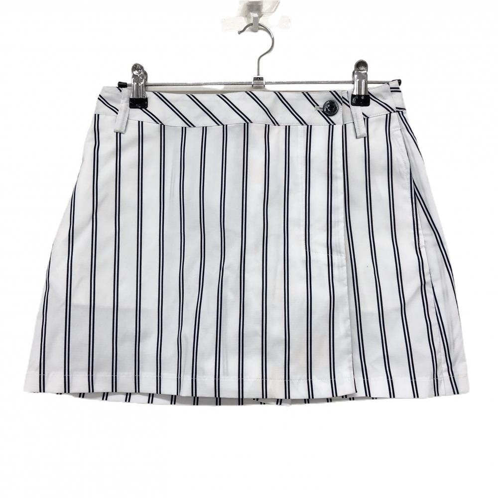 【美品】キャロウェイ スカート 白×ネイビー ストライプ ウエスト裏オレンジ柄 レディース M ゴルフウェア サンプル品 Callaway