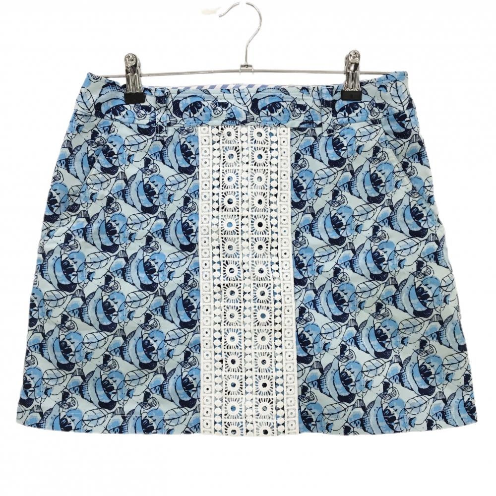 キャロウェイ スカート ライトブルー×ネイビー 総柄 前一部レース レディース L ゴルフウェア Callaway