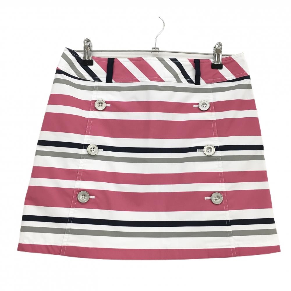 【美品】キャロウェイ スカート 白×ピンク×ネイビー ボーダー  レディース L ゴルフウェア Callaway