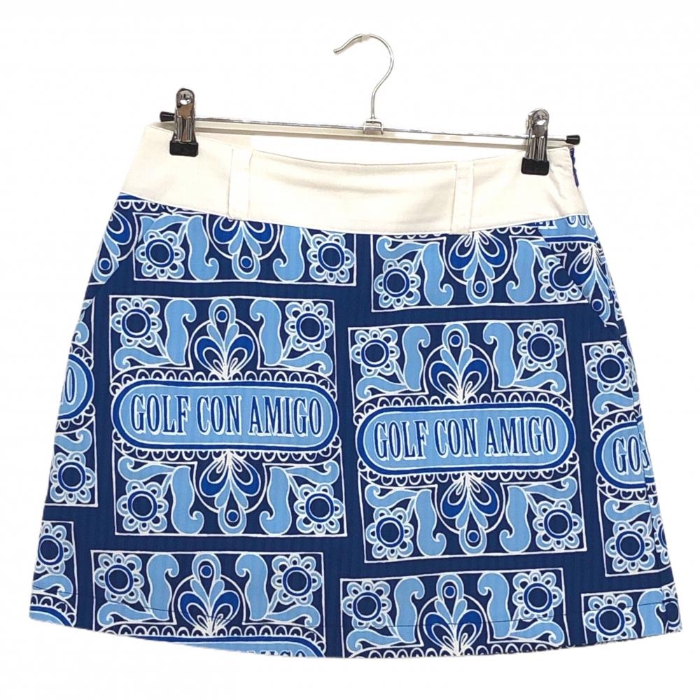 【超美品】キャロウェイ スカート ネイビー×ライトブルー 総柄 内側インナーパンツ レディース L ゴルフウェア Callaway