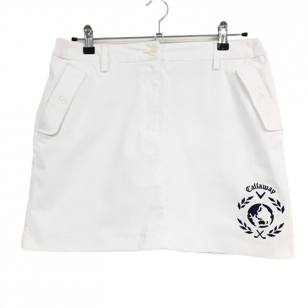 【超美品】キャロウェイ スカート 白 ストレッチ フラップポケット レディース LL ゴルフウェア Callaway