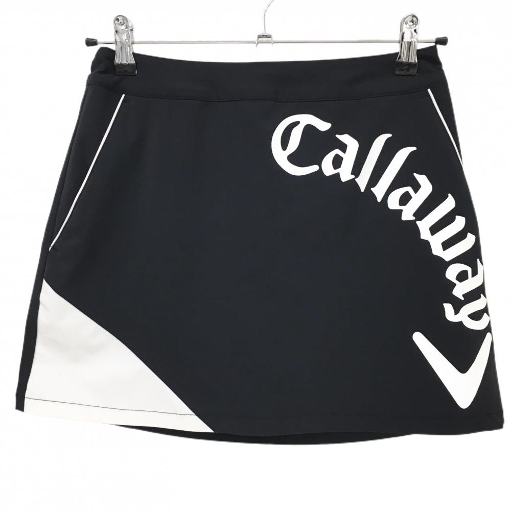 キャロウェイ スカート 黒×白 ビッグロゴ 内側インナーパンツ ウエスト一部ゴム レディース S ゴルフウェア Callaway