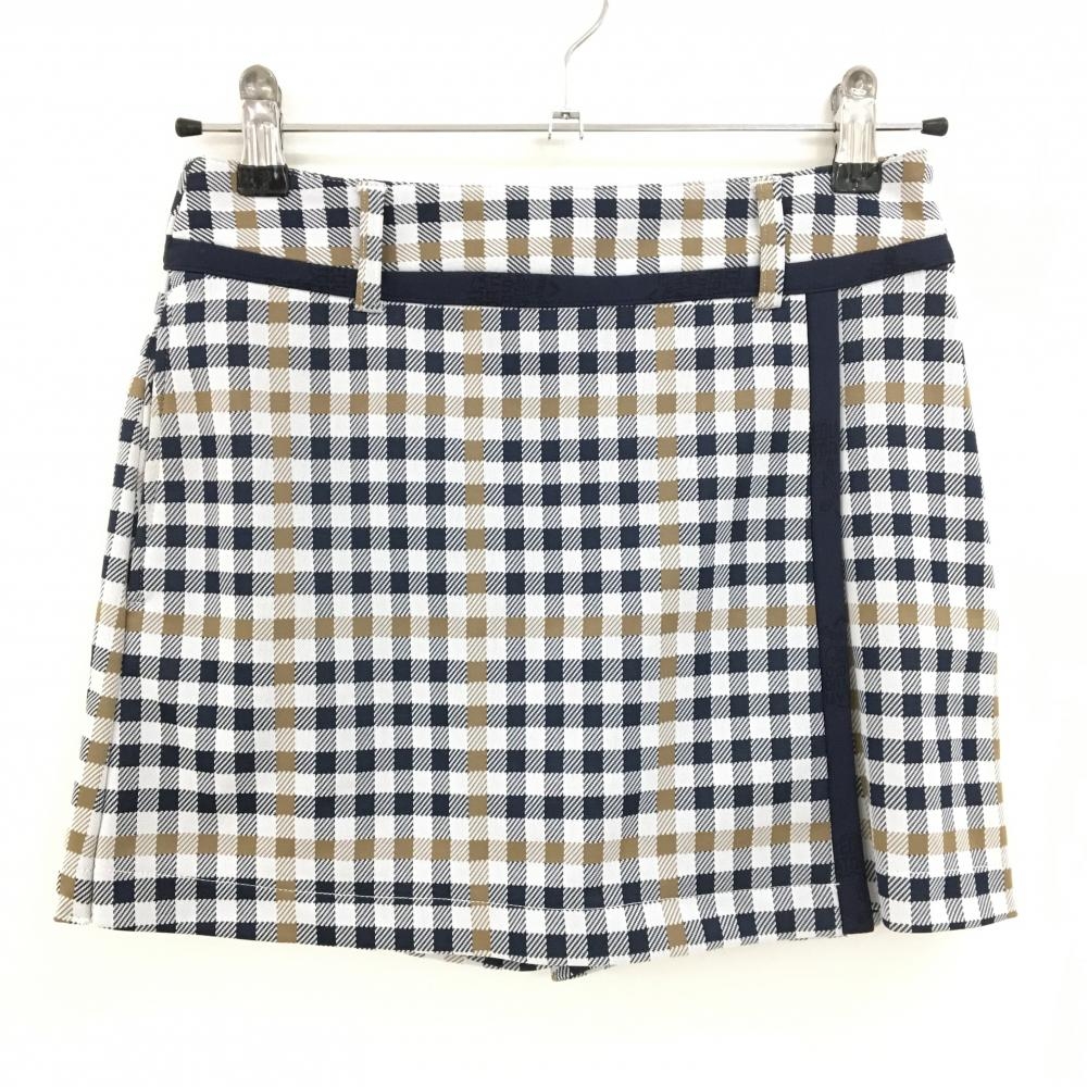 【美品】キャロウェイ スカート 白×ネイビー チェック 内側パンツ レディース SS ゴルフウェア Callaway