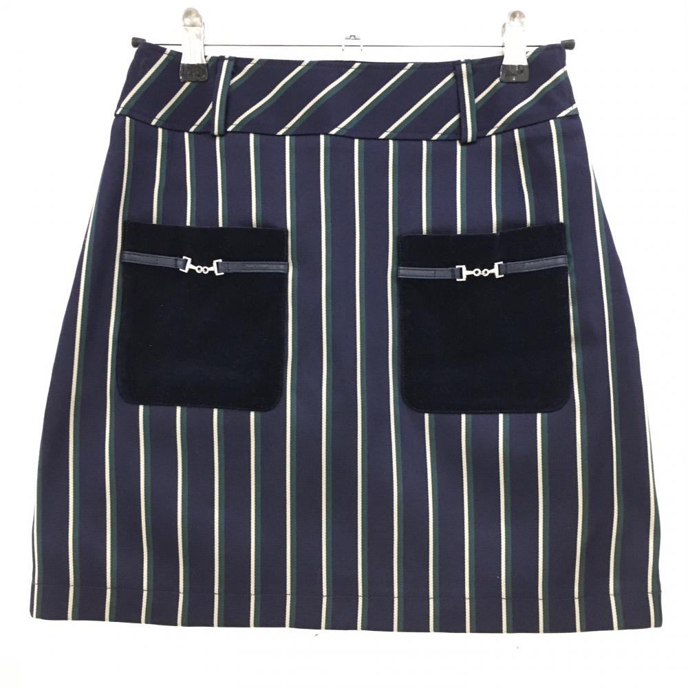 【超美品】キャロウェイ スカート ネイビー×ダークグリーン×白系 ストライプ 裏地付き ストレッチ レディース S ゴルフウェア Callaway