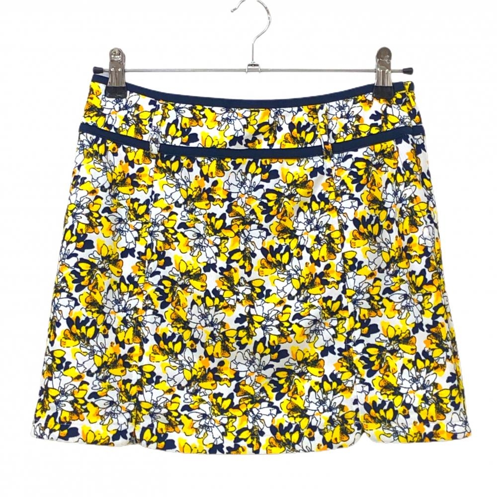 【超美品】キャロウェイ スカート 白×イエロー×ネイビー 花柄 裏地付 レディース M ゴルフウェア Callaway