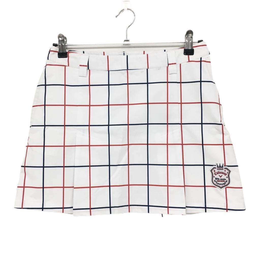 キャロウェイ スカート 白×レッド 格子柄 ロゴワッペン レディース M ゴルフウェア Callaway