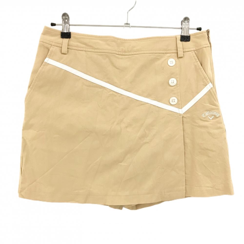 【美品】キャロウェイ スカート イエロー系 白テープライン ロゴ刺しゅう ストレッチ レディース L ゴルフウェア Callaway
