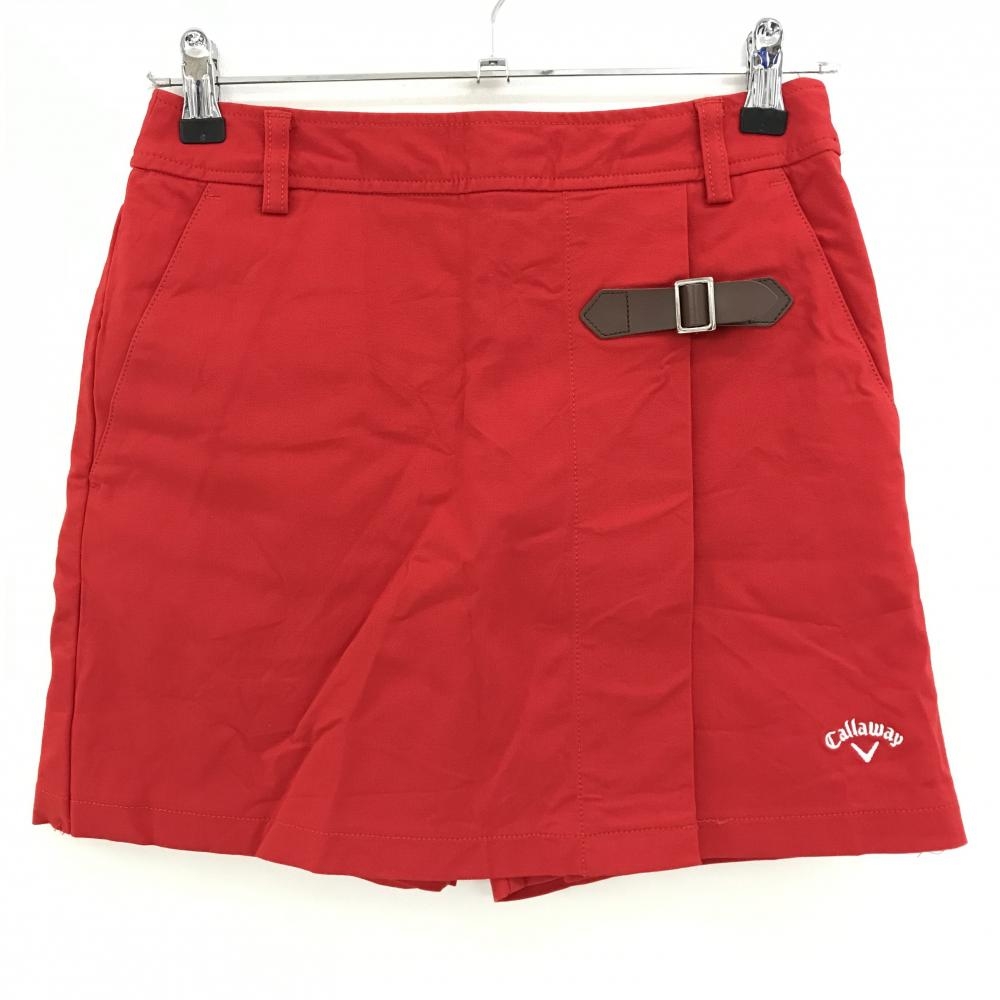 【超美品】キャロウェイ スカート レッド ロゴ白 ラップスカート風 内側インナーパンツ レディース S ゴルフウェア Callaway