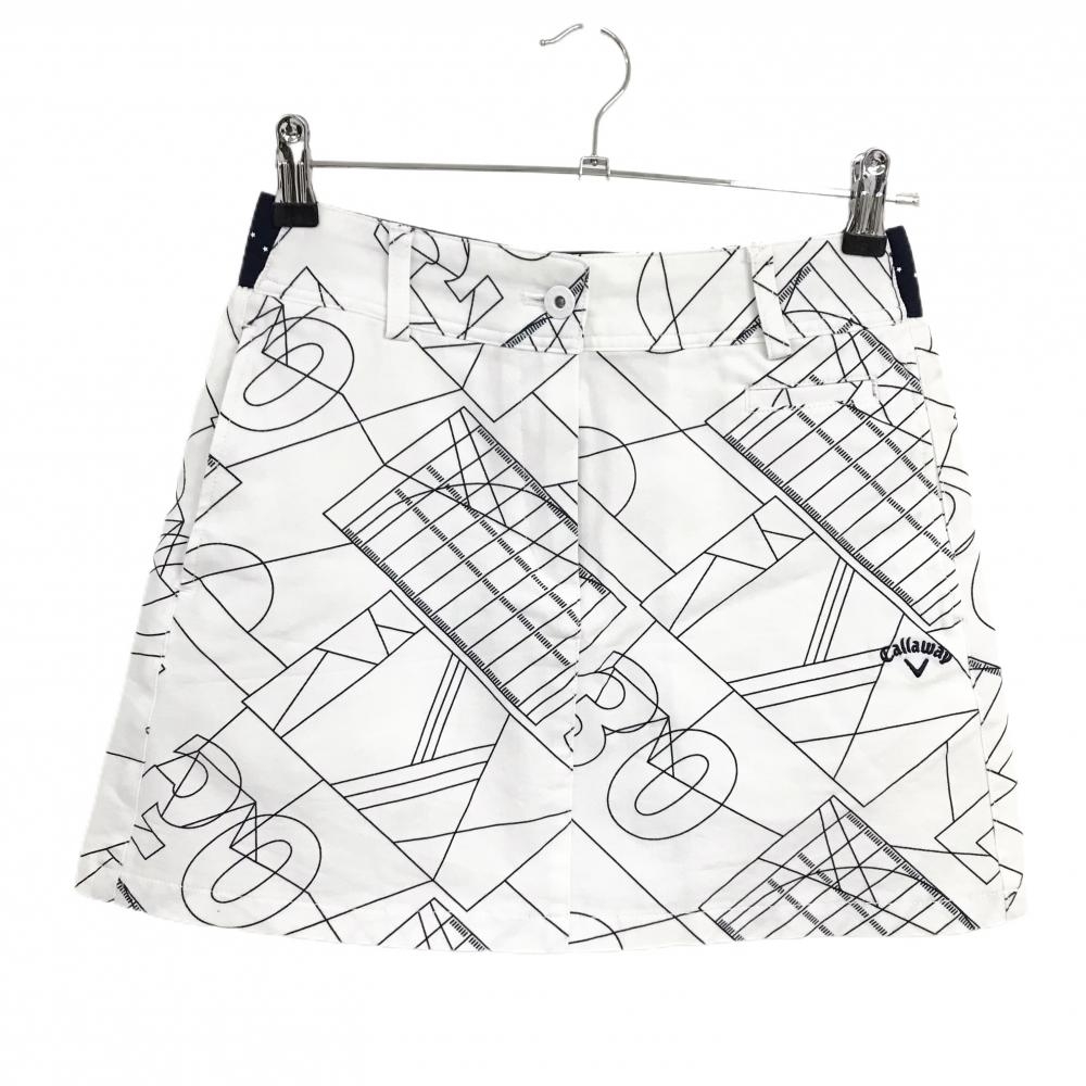 【超美品】キャロウェイ スカート 白×ネイビー 総柄 ウエスト一部ゴム  レディース M ゴルフウェア Callaway
