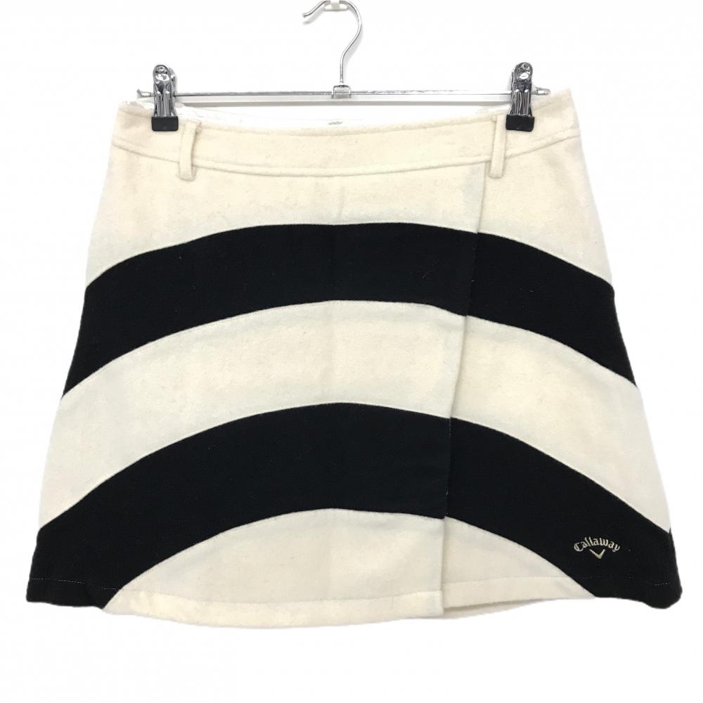 【美品】キャロウェイ スカート アイボリー×黒 ボーダー調 ウール89％ 内側インナーパンツ レディース L ゴルフウェア Callaway