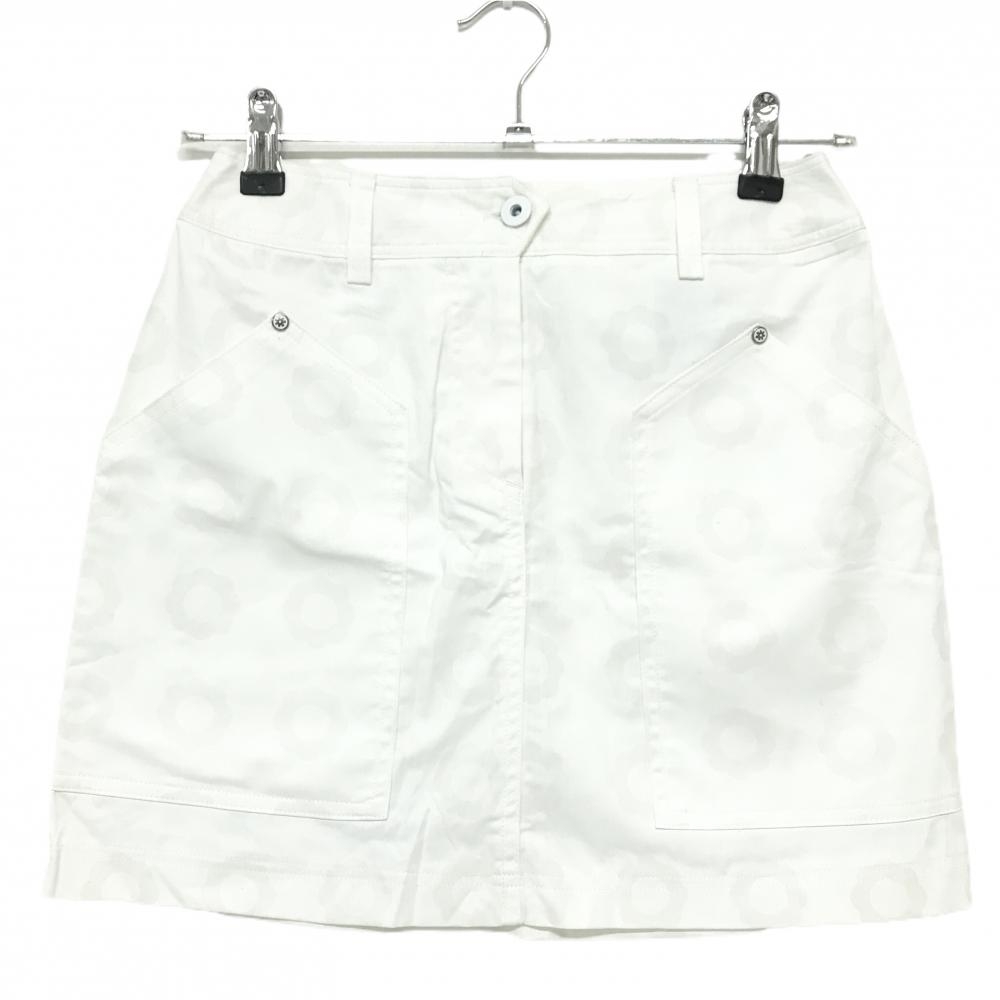 【美品】キャロウェイ スカート 白 花柄地模様 ロゴネイビー レディース S ゴルフウェア Callaway