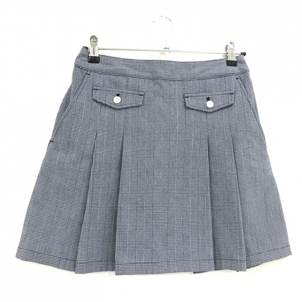 【美品】キャロウェイ スカート ネイビー×白 グレンチェック プリーツ ウエスト後ろゴム レディース M ゴルフウェア Callaway