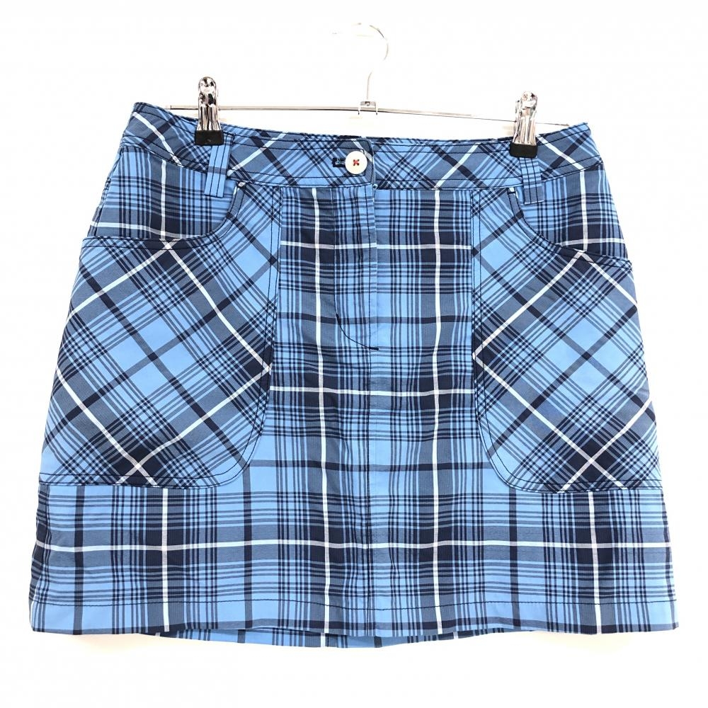 【超美品】キャロウェイ スカート ライトブルー×ネイビー チェック レディース L ゴルフウェア Callaway