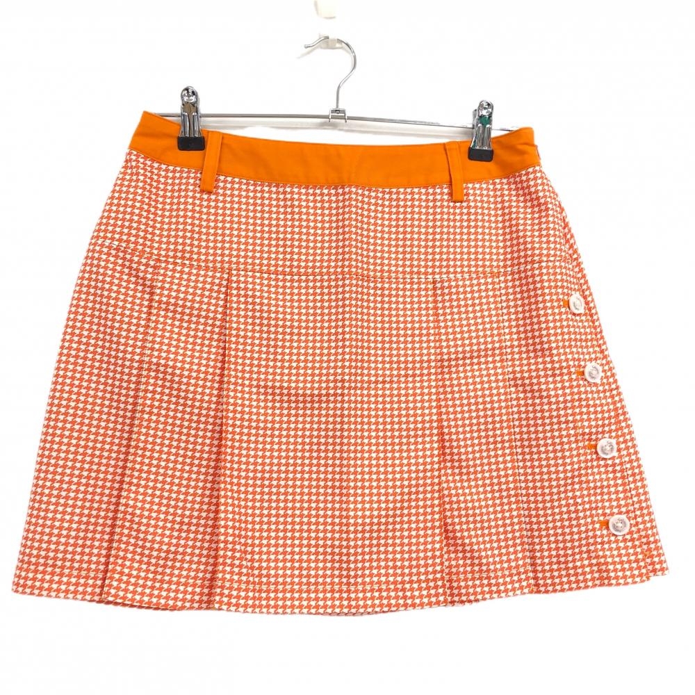 【美品】キャロウェイ プリーツスカート オレンジ×白 千鳥格子 レディース L ゴルフウェア Callaway