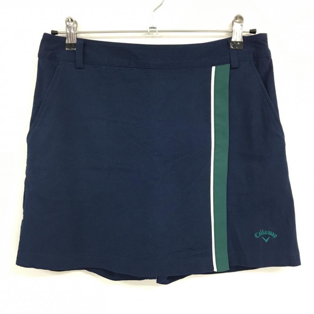 キャロウェイ スカート ネイビー×グリーン ロゴ刺しゅう ストレッチ 内側インナーパンツ  レディース L ゴルフウェア Callaway