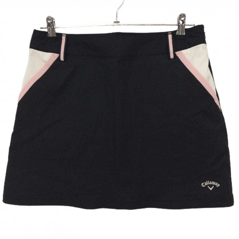 【美品】キャロウェイ スカート 黒×白×ピンク ロゴ刺しゅう 裾裏汚れ レディース LL ゴルフウェア Callaway
