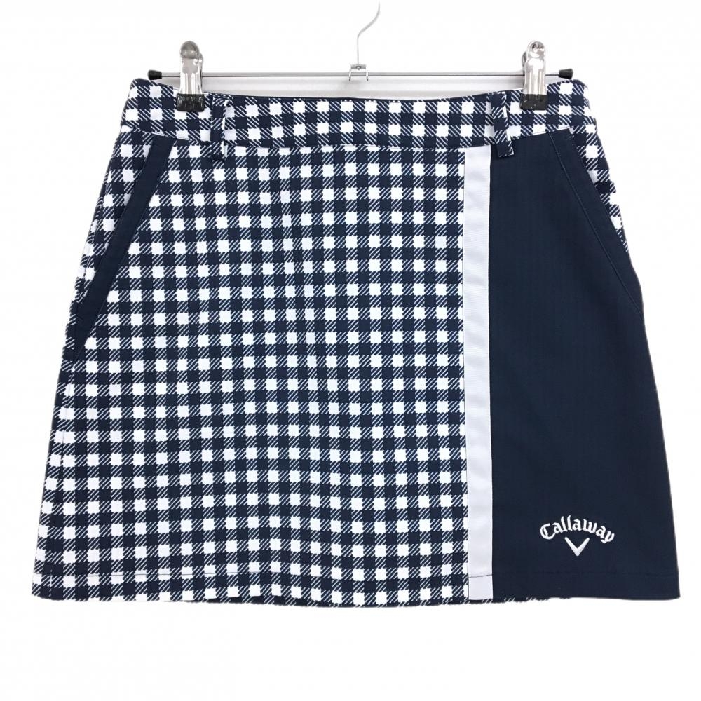 【美品】キャロウェイ スカート ネイビー×白 ギンガムチェック ストレッチ  レディース L ゴルフウェア Callaway