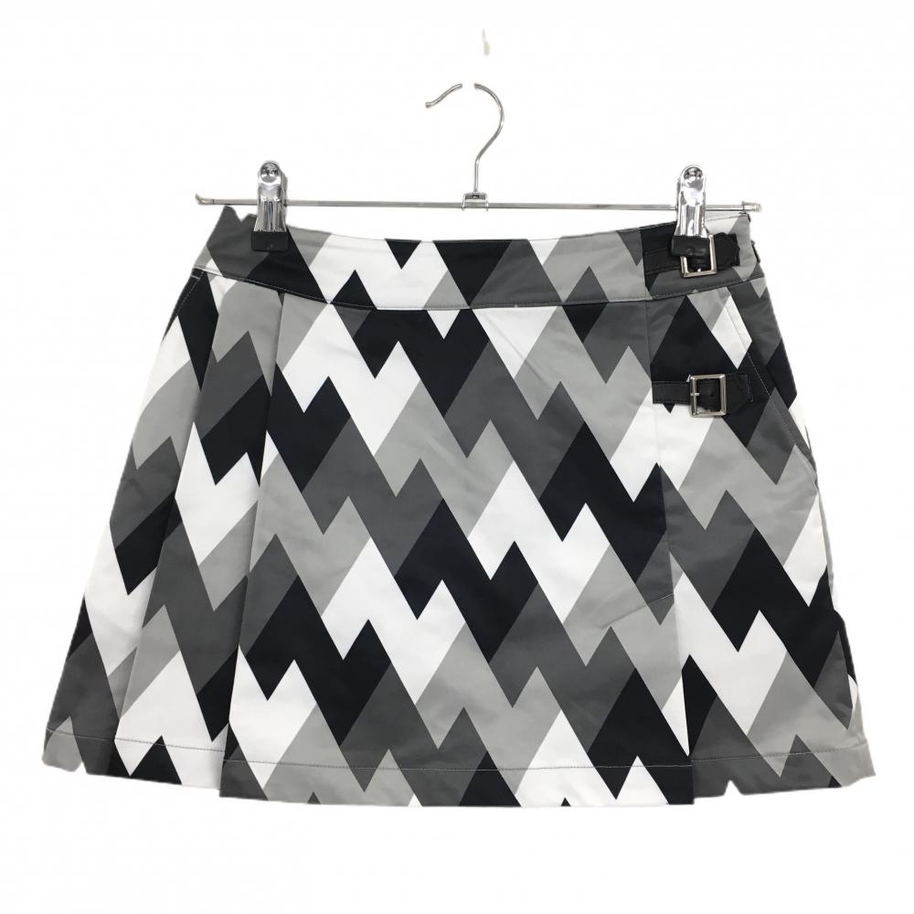 【超美品】キャロウェイ スカート 白×グレー ジグザグ柄 合皮ベルト 内側インナーパンツ  レディース SS ゴルフウェア Callaway