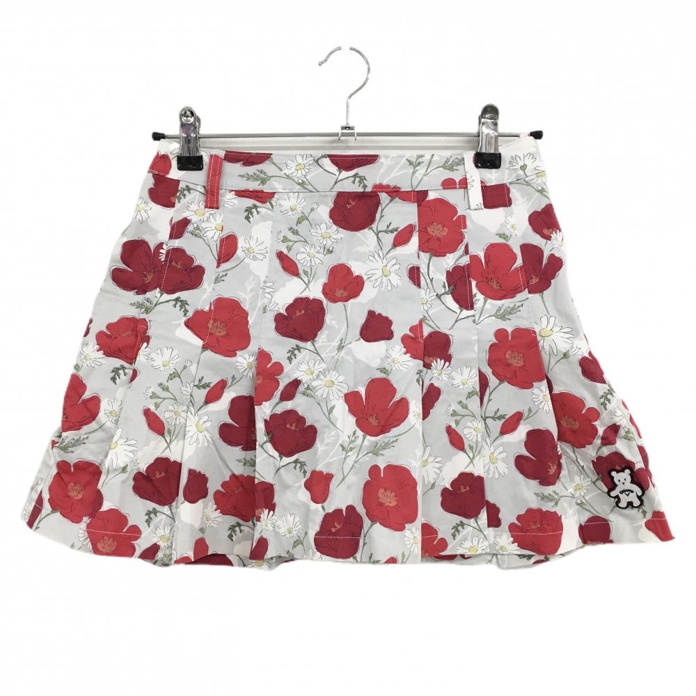 【超美品】キャロウェイ スカート レッド×ライトグレー 花柄 ストレッチ  レディース S ゴルフウェア Callaway