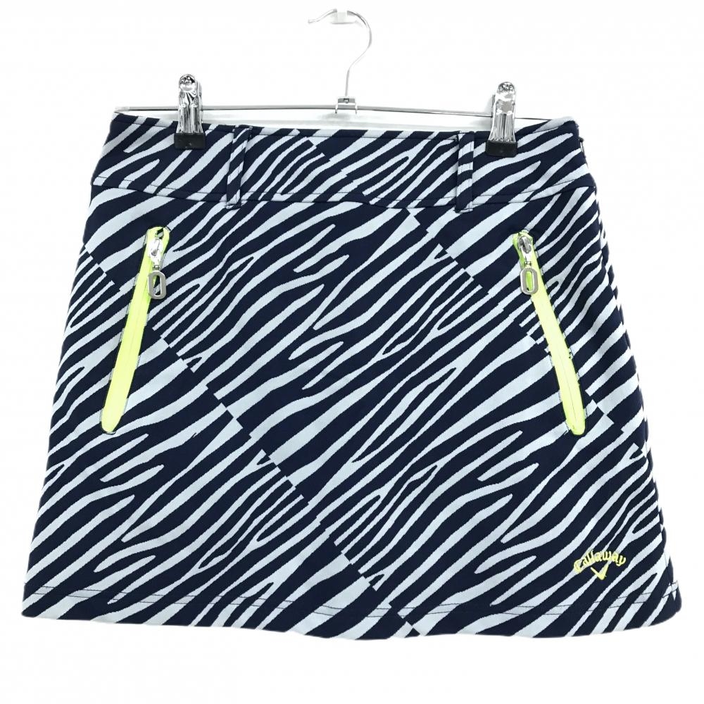 【超美品】キャロウェイ スカート ネイビー×ライトグレー ゼブラ柄 ストレッチ 内側インナーパンツ  レディース S ゴルフウェア Callaway