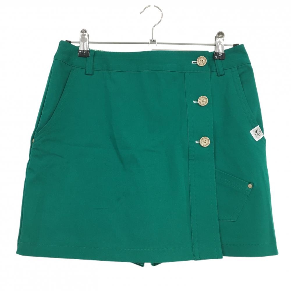 【美品】キャロウェイ スカート グリーン×白 フロントロゴ 巻きスカート風 レディース L ゴルフウェア Callaway