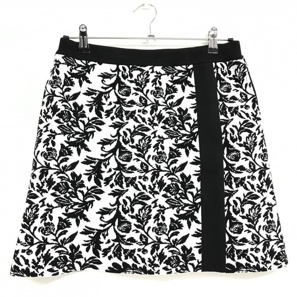 【超美品】キャロウェイ レッドレーベル ニットスカート 白×黒 花柄 ウエストゴム レディース L ゴルフウェア Callaway