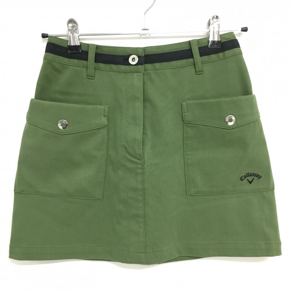【美品】キャロウェイ スカート カーキ×黒 ロゴ刺しゅう ウエストライン  レディース S ゴルフウェア Callaway