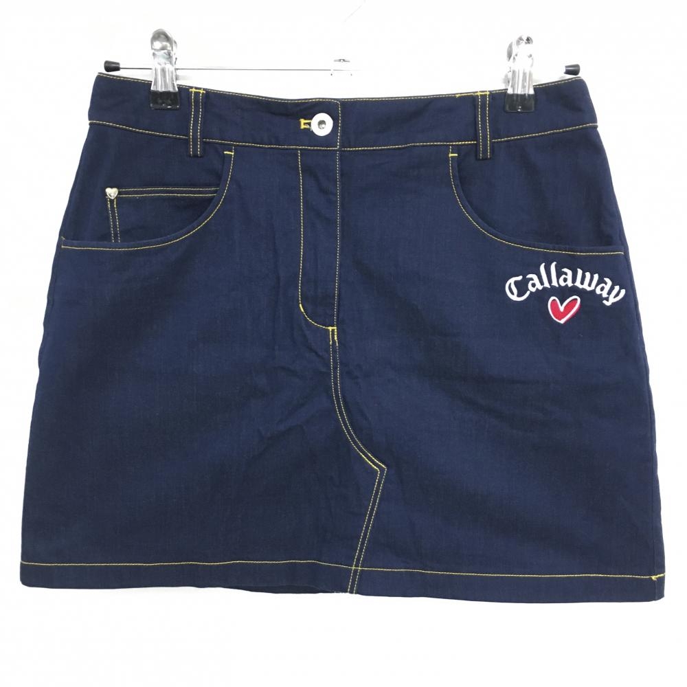 【超美品】キャロウェイ スカート ネイビー×イエローブラウン ステッチ レディース L ゴルフウェア 2024年モデル Callaway