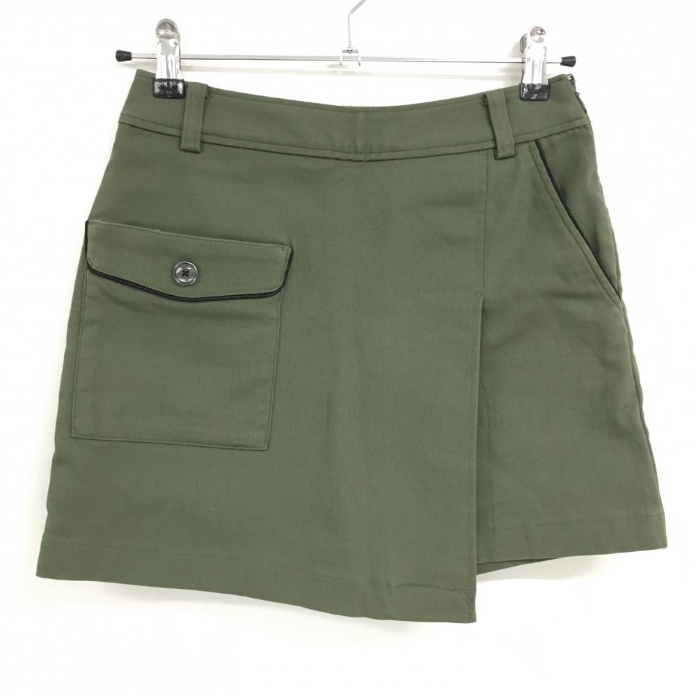 【美品】キャロウェイ スカート カーキ×黒 ラインストーンロゴ パイピング 内側インナーパンツ レディース S ゴルフウェア Callaway