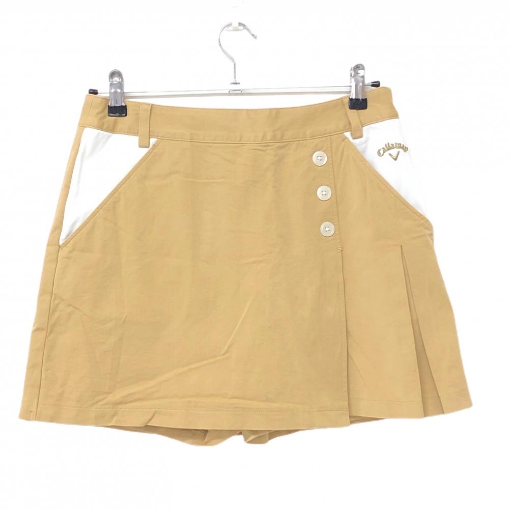 キャロウェイ スカート ベージュ×白 ロゴ刺しゅう 一部プリーツ レディース L ゴルフウェア Callaway