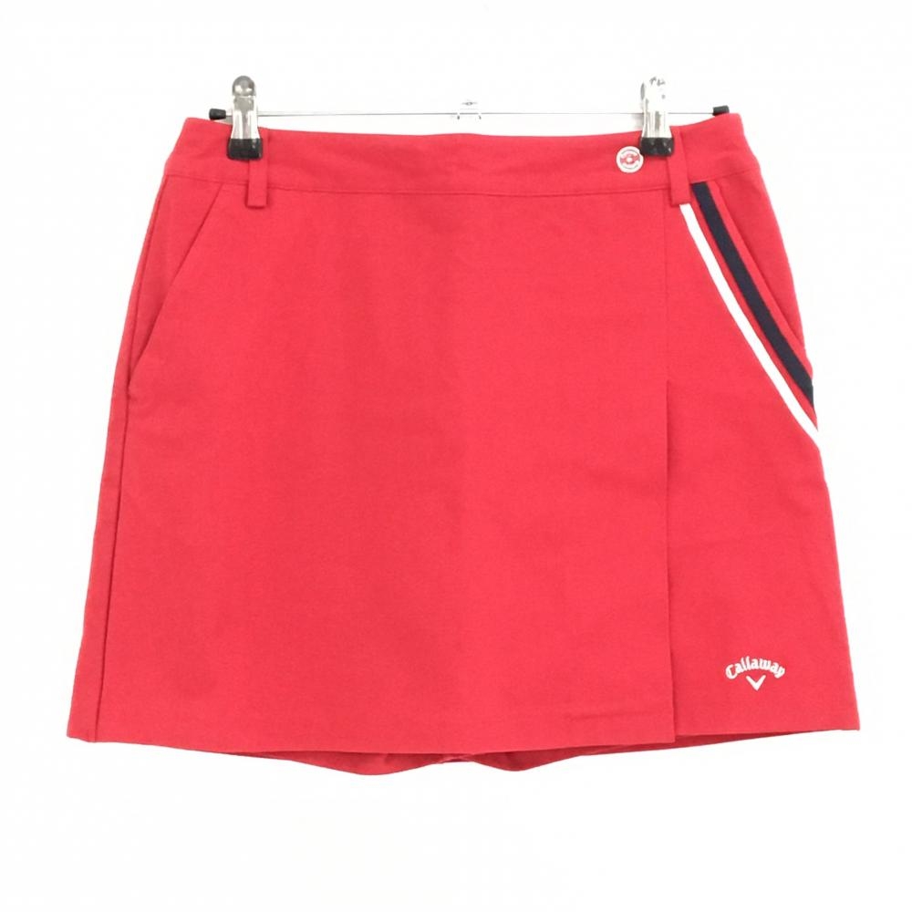 【超美品】キャロウェイ スカート レッド×白 ポケット口2ライン ロゴ刺しゅう 内側インナーパンツ レディース L ゴルフウェア Callaway