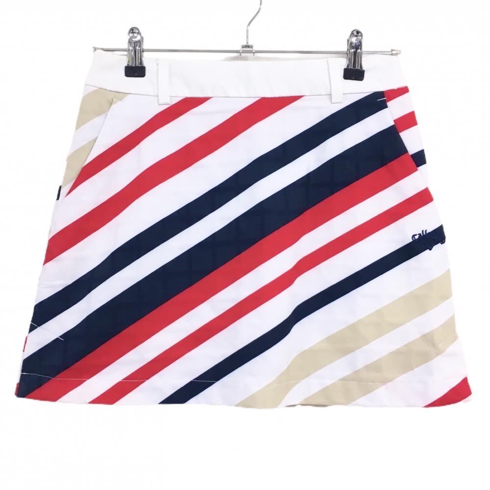 【美品】キャロウェイ スカート 白×ネイビー×レッド 斜めストライプ 内側インナーパンツ レディース M ゴルフウェア Callaway