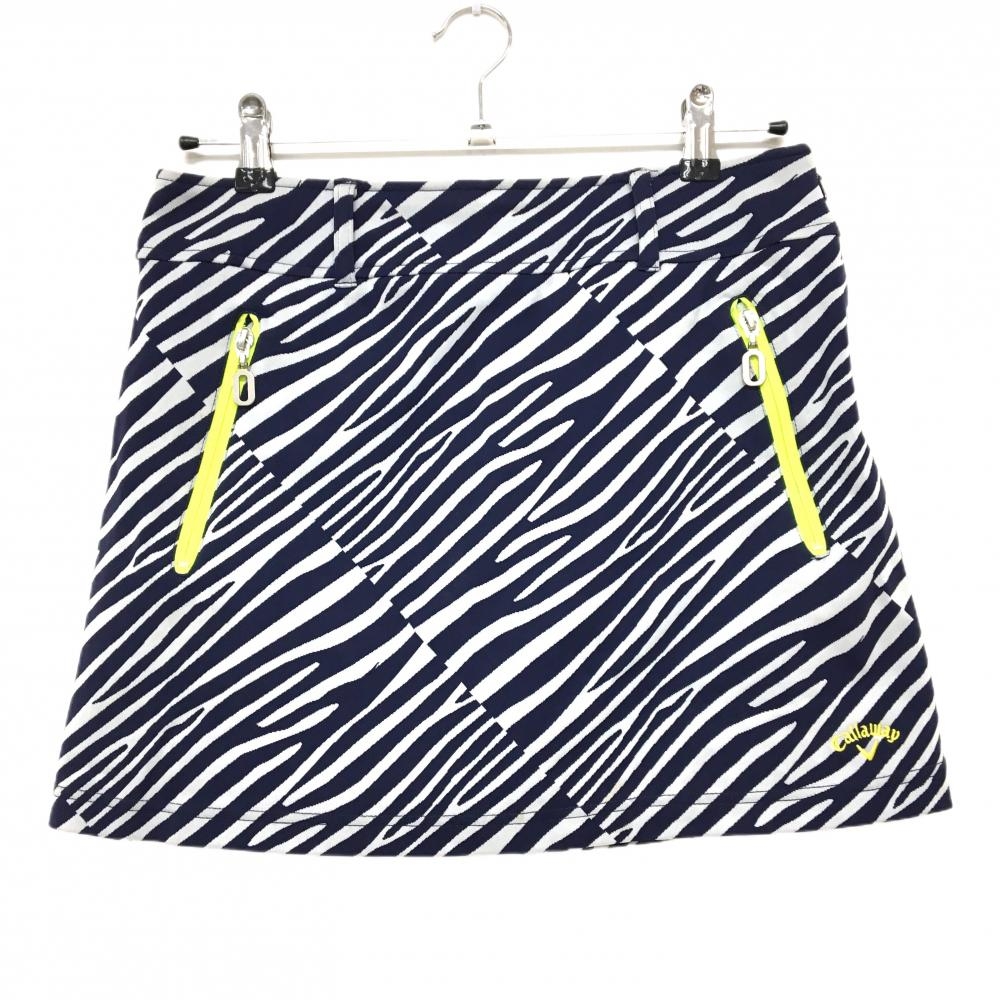 【美品】キャロウェイ スカート ネイビー×ライトグレー 総柄 ゼブラ風 内側インナーパンツ レディース L ゴルフウェア Callaway