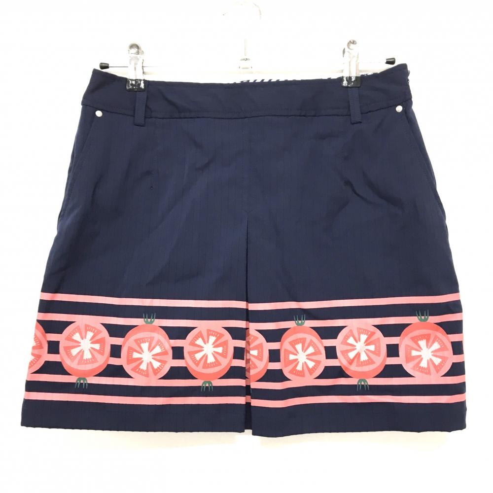 【美品】キャロウェイ スカート ネイビー×ピンク 裾 トマト 地模様  レディース LL ゴルフウェア Callaway