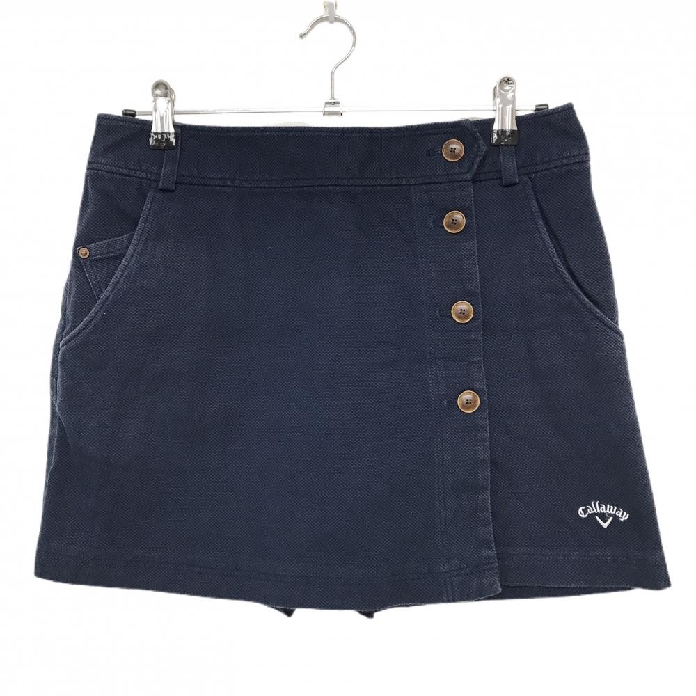 キャロウェイ スカート ネイビー 地模様 内側パンツ コットン混  レディース LL ゴルフウェア Callaway