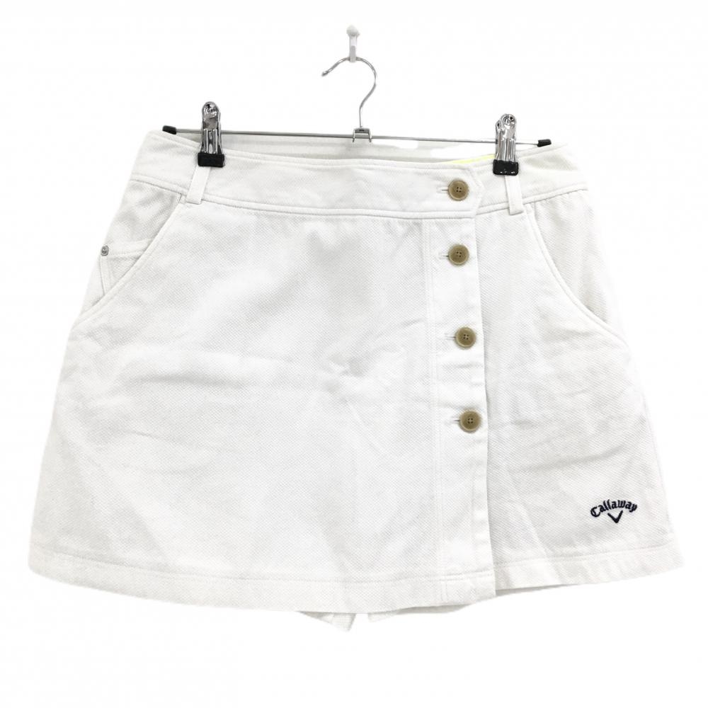 【美品】キャロウェイ スカート 白 地模様 内側パンツ 複数ボタン  レディース LL ゴルフウェア Callaway