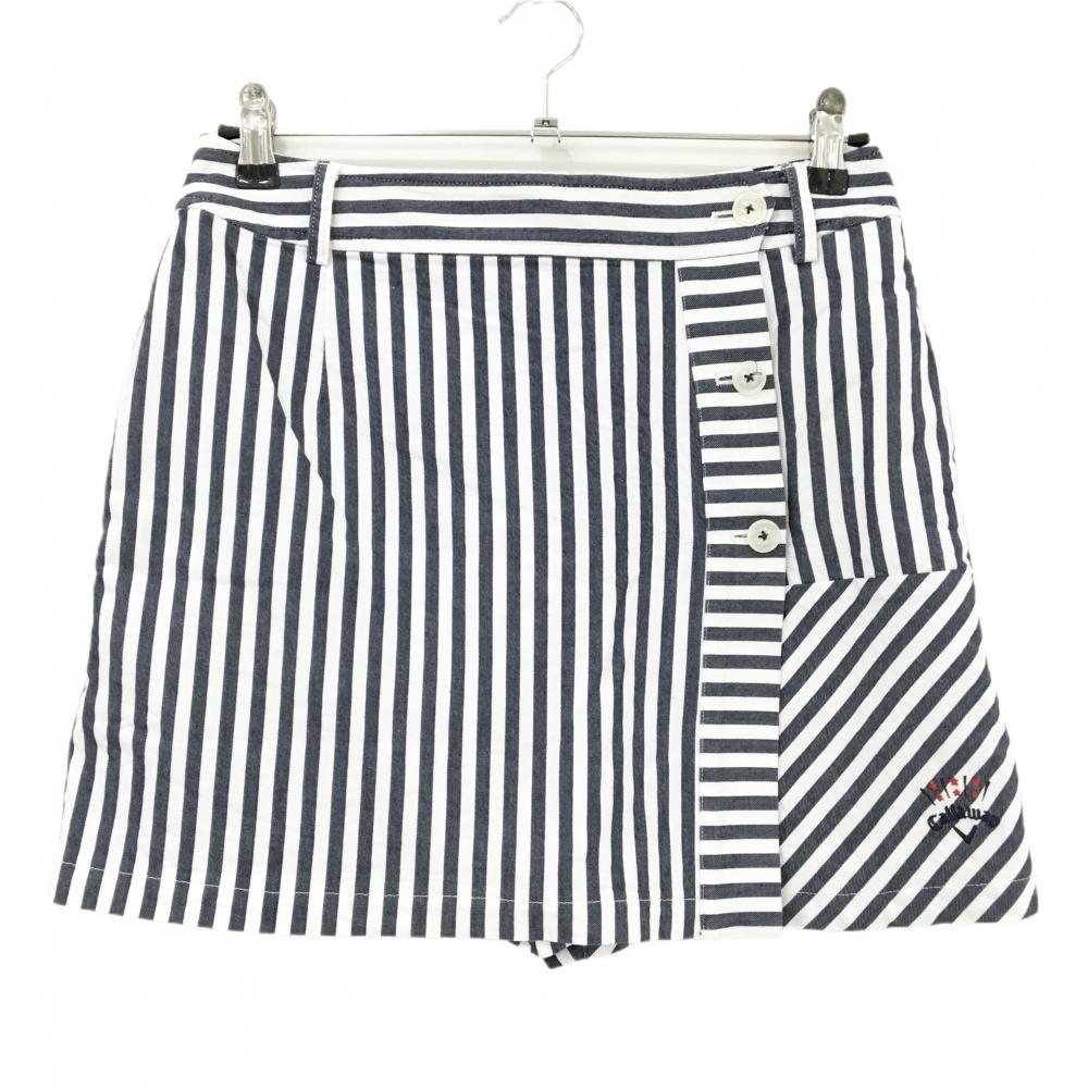 【美品】キャロウェイ スカート 白×ネイビー ストライプ 内側パンツ レディース L ゴルフウェア Callaway
