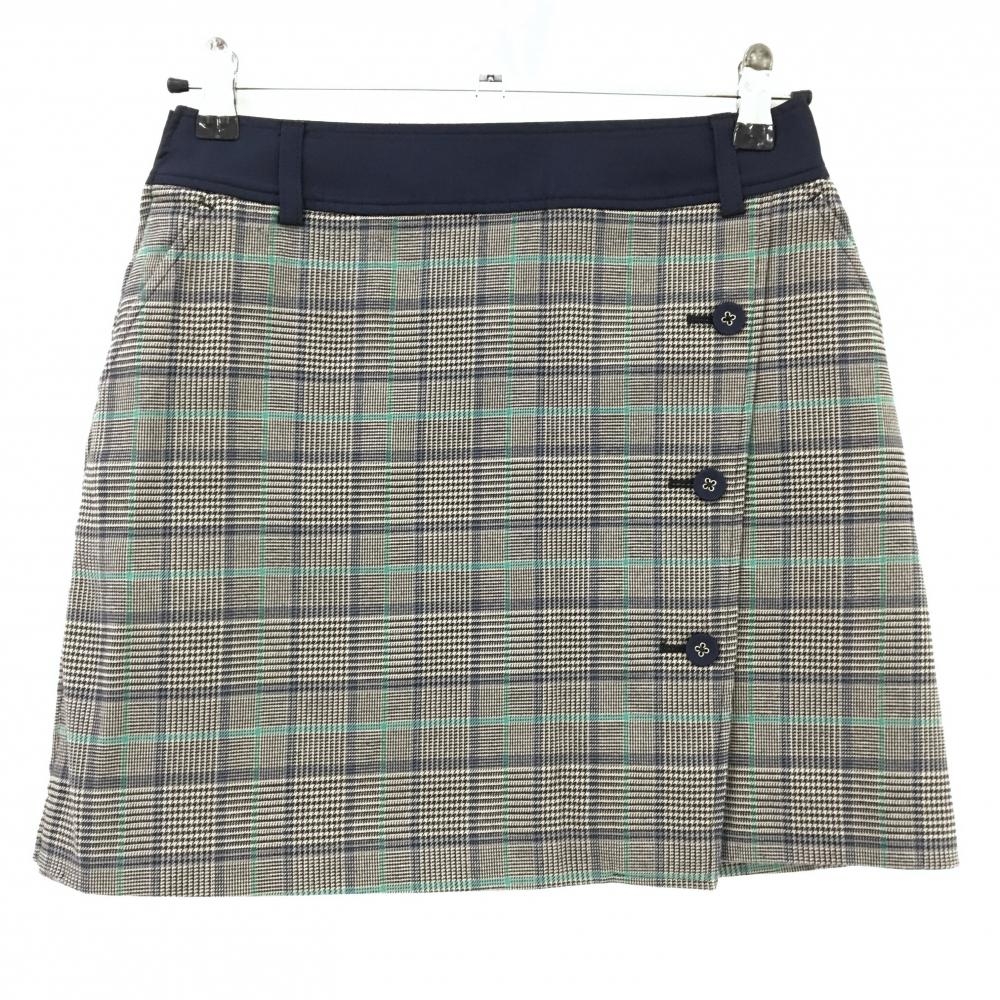 【超美品】キャロウェイ スカート ベージュ×ネイビー グエンチェック 前ボラン レディース M ゴルフウェア Callaway