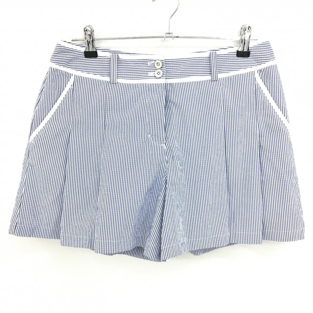 キャロウェイ キュロットスカート 白×ネイビー ストライプ サッカー生地 バックロゴ レディース L ゴルフウェア Callaway