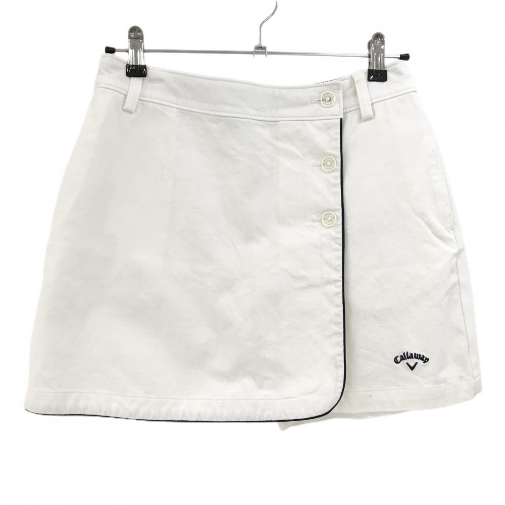 キャロウェイ キュロットスカート 白×黒 パイピングライン ストレッチ ロゴ刺しゅう レディース L ゴルフウェア Callaway