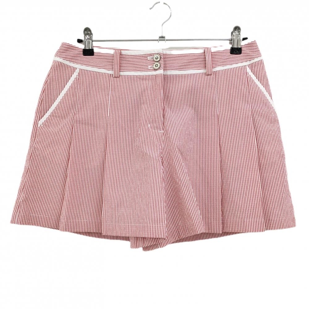 【超美品】キャロウェイ キュロットスカート レッド×白 ストライプ柄 サッカー生地 バックロゴ レディース LL ゴルフウェア Callaway