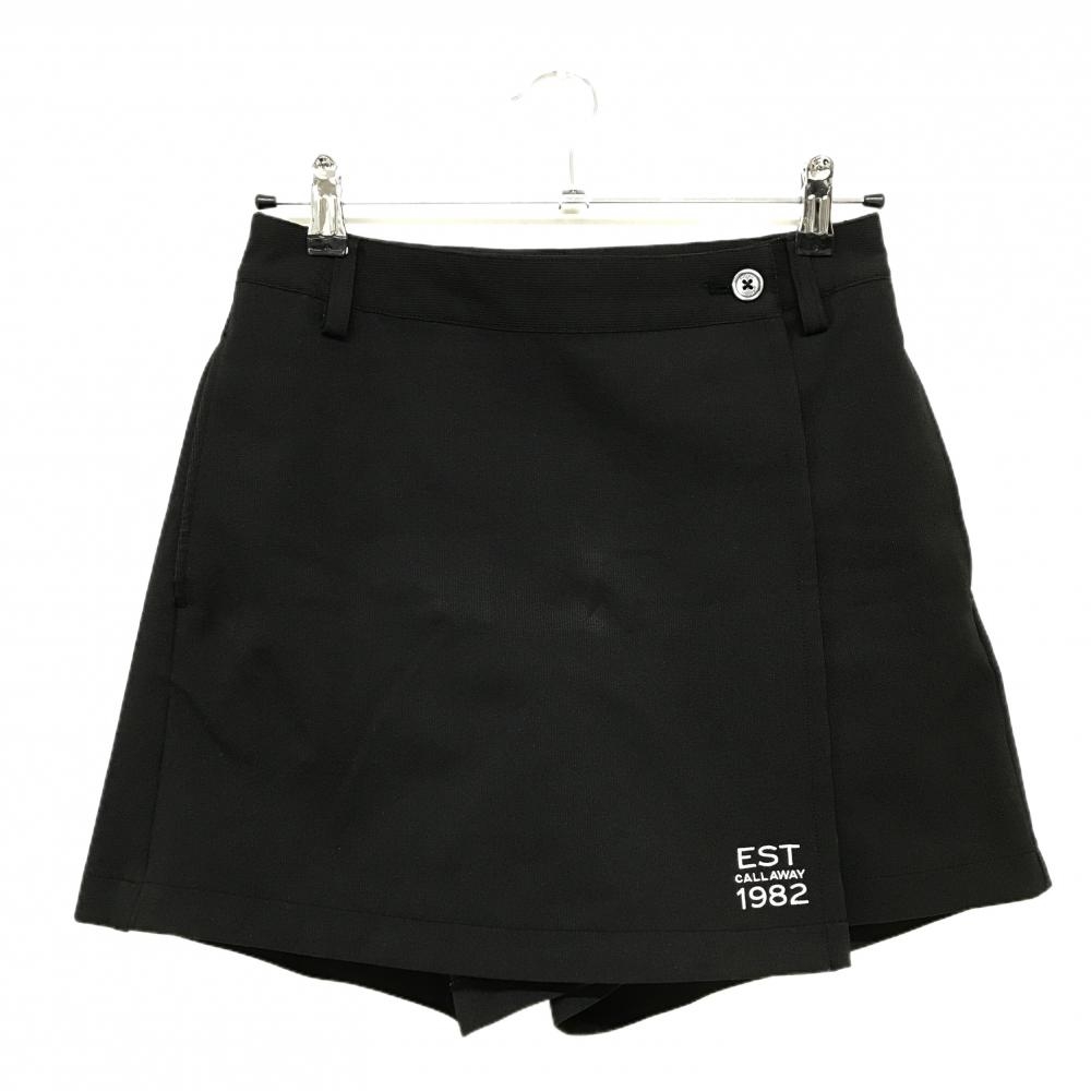 【美品】キャロウェイ キュロットスカート 黒×白 ラップスカート風 裾ロゴ ストレッチ  レディース S ゴルフウェア 2025年モデル Callaway